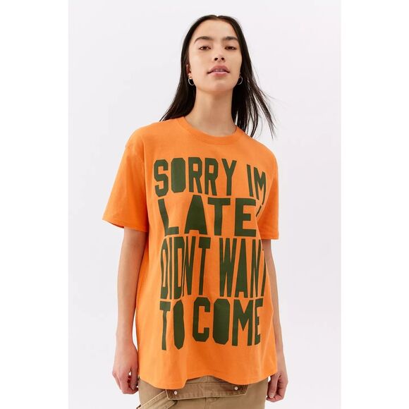 Urban Outfitters Tops - Urban Outfitters UO Sorry I’m Late Oversized Graphic T Shirt Orange XS/S NEW
